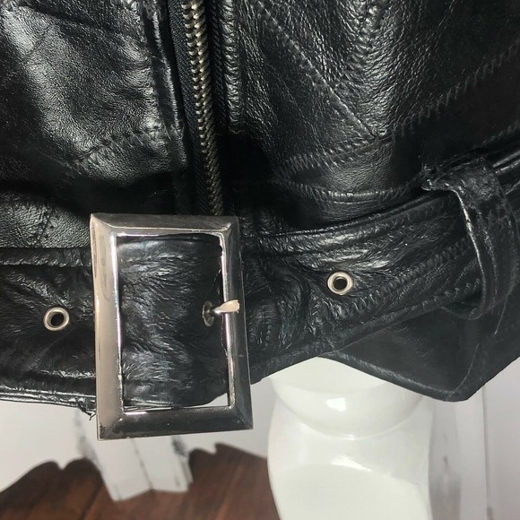Genuine Leather Patchwork Jacket Vintage 80s Cry Baby Rock Greaser Biker Size XL - Picture 7 of 12